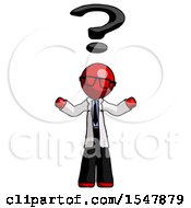 Poster, Art Print Of Red Doctor Scientist Man With Question Mark Above Head Confused