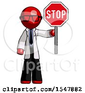 Red Doctor Scientist Man Holding Stop Sign