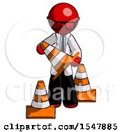Poster, Art Print Of Red Doctor Scientist Man Holding A Traffic Cone