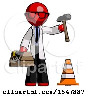 Red Doctor Scientist Man Under Construction Concept Traffic Cone And Tools