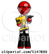 Poster, Art Print Of Red Doctor Scientist Man Holding Large Drill