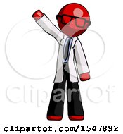 Red Doctor Scientist Man Waving Emphatically With Right Arm