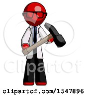 Poster, Art Print Of Red Doctor Scientist Man Holding Hammer Ready To Work