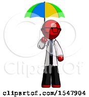 Poster, Art Print Of Red Doctor Scientist Man Holding Umbrella Rainbow Colored