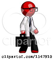 Red Doctor Scientist Man Walking With Briefcase To The Right