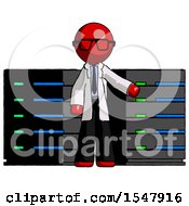 Poster, Art Print Of Red Doctor Scientist Man With Server Racks In Front Of Two Networked Systems
