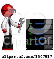Poster, Art Print Of Red Doctor Scientist Man Server Administrator Doing Repairs