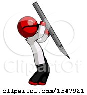 Poster, Art Print Of Red Doctor Scientist Man Stabbing Or Cutting With Scalpel