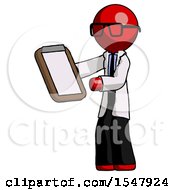 Poster, Art Print Of Red Doctor Scientist Man Reviewing Stuff On Clipboard