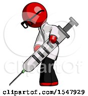 Red Doctor Scientist Man Using Syringe Giving Injection