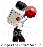 Red Doctor Scientist Man Holding Large White Medicine Bottle