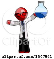 Red Doctor Scientist Man Holding Large Round Flask Or Beaker