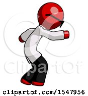 Red Doctor Scientist Man Sneaking While Reaching For Something