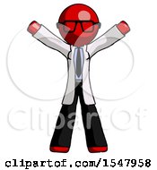 Poster, Art Print Of Red Doctor Scientist Man Surprise Pose Arms And Legs Out