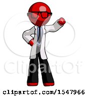 Red Doctor Scientist Man Waving Left Arm With Hand On Hip