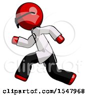 Red Doctor Scientist Man Running Fast Left