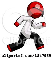 Red Doctor Scientist Man Running Fast Right