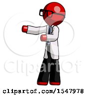 Poster, Art Print Of Red Doctor Scientist Man Presenting Something To His Right