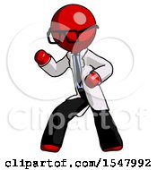 Red Doctor Scientist Man Martial Arts Defense Pose Left