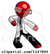 Red Doctor Scientist Man Karate Defense Pose Right