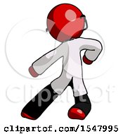 Red Doctor Scientist Man Karate Defense Pose Left