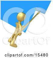 Gold Person Using A Roller To Apply Blue Paint To A White Wall Clipart Illustration Image