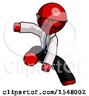 Poster, Art Print Of Red Doctor Scientist Man Action Hero Jump Pose
