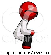 Poster, Art Print Of Red Doctor Scientist Man Squatting Facing Right
