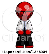 Red Doctor Scientist Man Squatting Facing Front