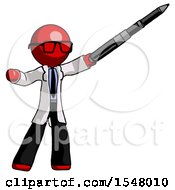 Red Doctor Scientist Man Demonstrating That Indeed The Pen Is Mightier