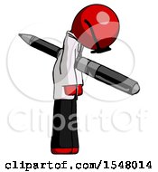 Red Doctor Scientist Man Impaled Through Chest With Giant Pen