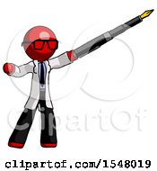 Poster, Art Print Of Red Doctor Scientist Man Pen Is Mightier Than The Sword Calligraphy Pose