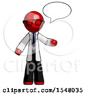 Red Doctor Scientist Man With Word Bubble Talking Chat Icon