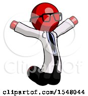 Poster, Art Print Of Red Doctor Scientist Man Jumping Or Kneeling With Gladness