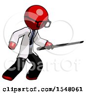 Poster, Art Print Of Red Doctor Scientist Man Stabbing With Ninja Sword Katana