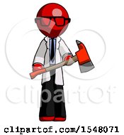 Poster, Art Print Of Red Doctor Scientist Man Holding Red Fire Fighters Ax