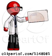Poster, Art Print Of Red Doctor Scientist Man Holding Large Envelope