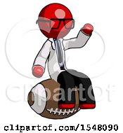 Red Doctor Scientist Man Sitting On Giant Football