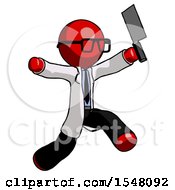 Red Doctor Scientist Man Psycho Running With Meat Cleaver