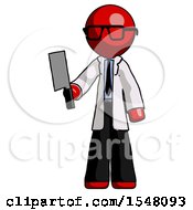 Poster, Art Print Of Red Doctor Scientist Man Holding Meat Cleaver