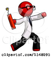 Poster, Art Print Of Red Doctor Scientist Man Throwing Dynamite