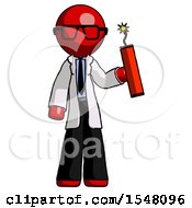 Poster, Art Print Of Red Doctor Scientist Man Holding Dynamite With Fuse Lit