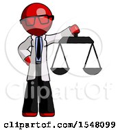 Poster, Art Print Of Red Doctor Scientist Man Holding Scales Of Justice