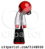 Poster, Art Print Of Red Doctor Scientist Man Depressed With Head Down Turned Right