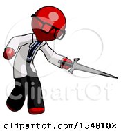 Red Doctor Scientist Man Sword Pose Stabbing Or Jabbing