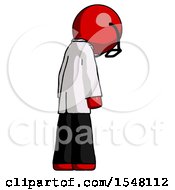Poster, Art Print Of Red Doctor Scientist Man Depressed With Head Down Back To Viewer Right