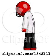Poster, Art Print Of Red Doctor Scientist Man Depressed With Head Down Back To Viewer Left