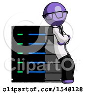 Poster, Art Print Of Purple Doctor Scientist Man Resting Against Server Rack Viewed At Angle