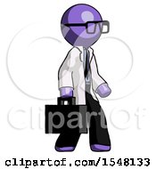 Purple Doctor Scientist Man Walking With Briefcase To The Right