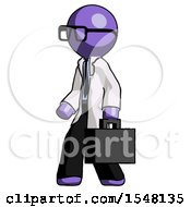 Purple Doctor Scientist Man Walking With Briefcase To The Left